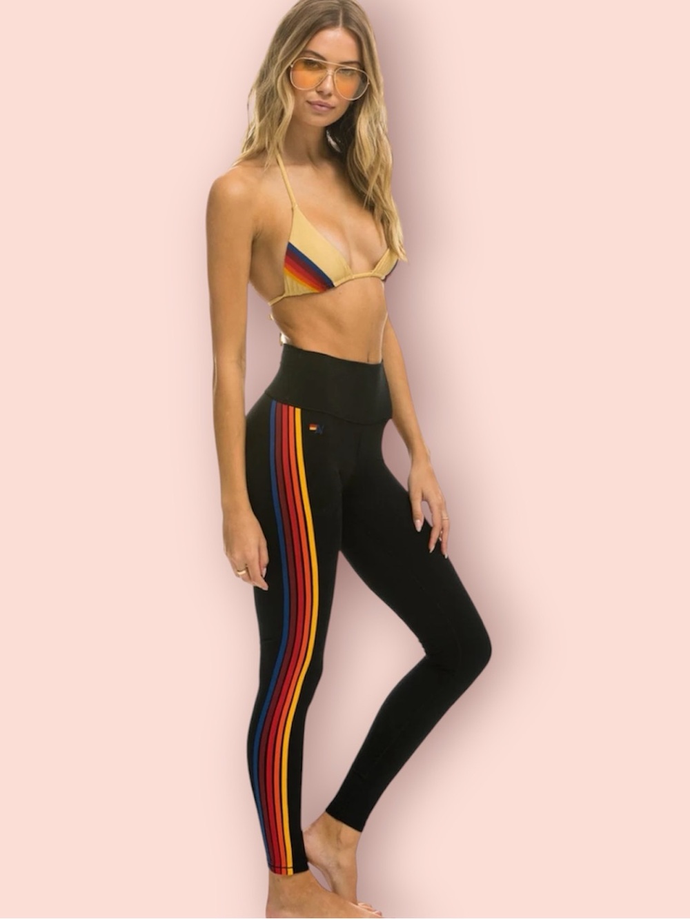 AVIATOR NATION Full Length High Rise 5 Stripe Leggings